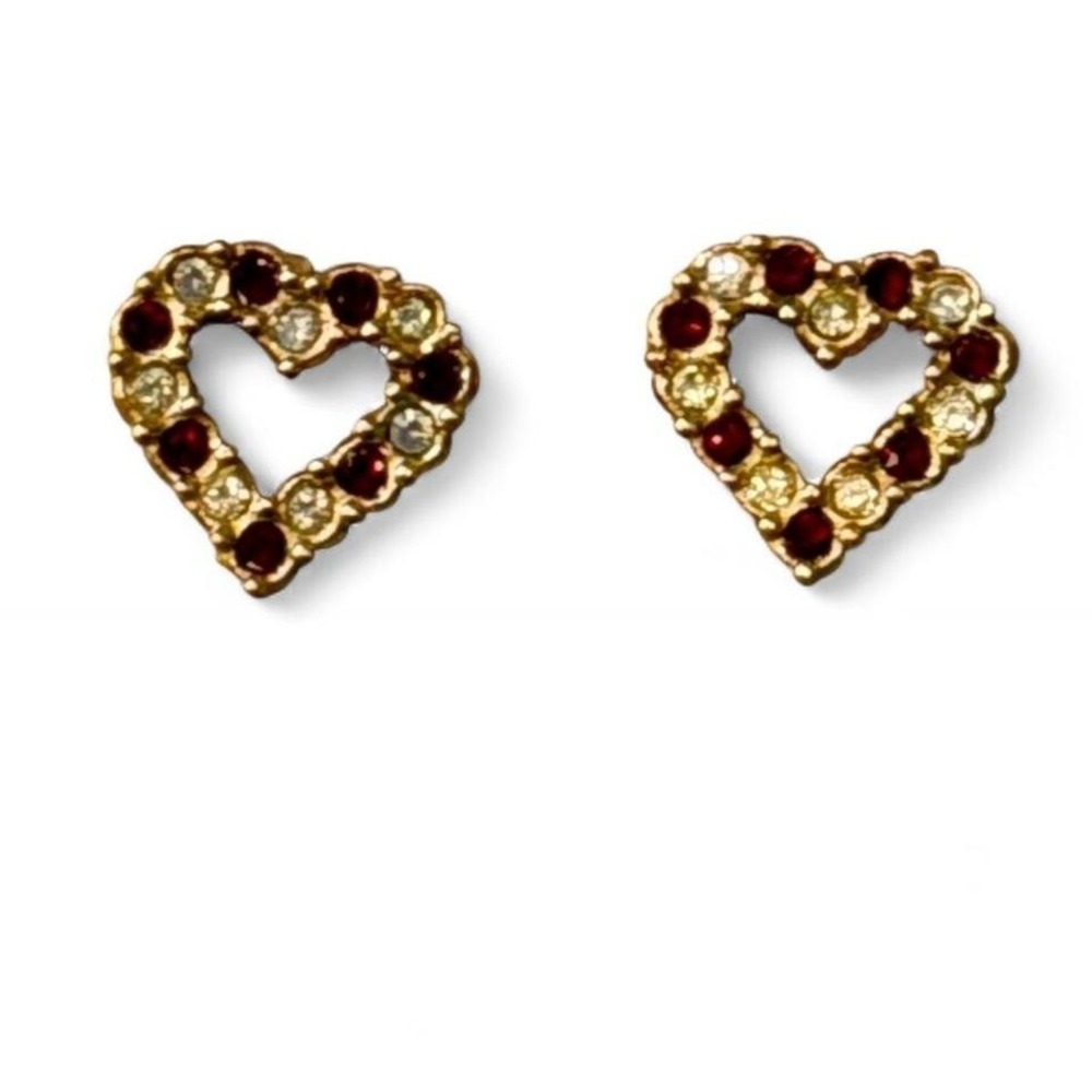 Vintage Avon‎ 1992 #Sparkling Geart" Gold Tone Rhinestone Stud Earrings